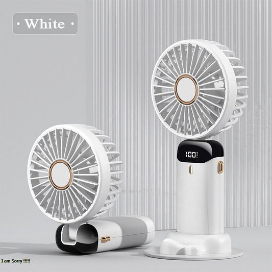 Portable Handheld Mini Fan 4-speed Led Digital Display Folding Usb Charging Electric Fan With Lanyard