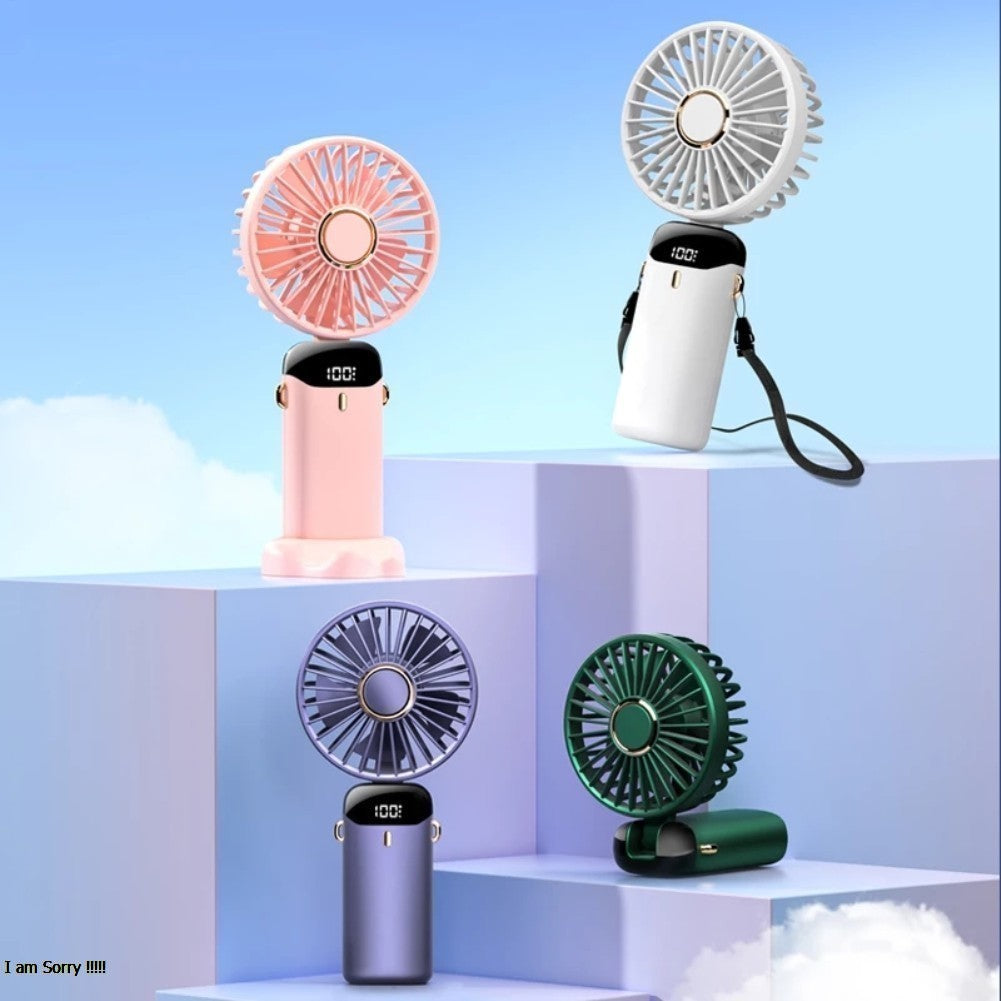 Portable Handheld Mini Fan 4-speed Led Digital Display Folding Usb Charging Electric Fan With Lanyard