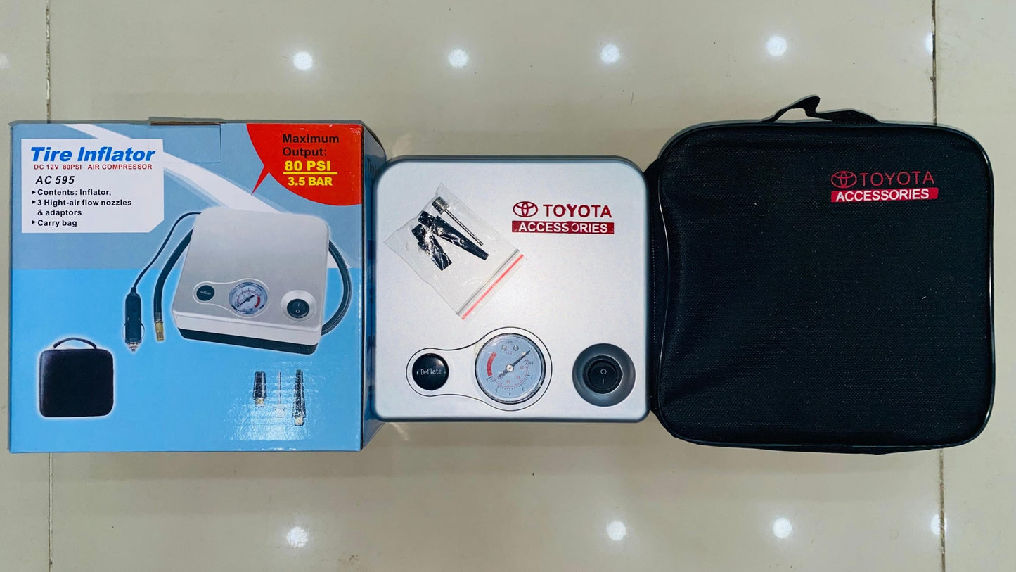 Toyota Double Function 12 Volt Portable Electric Car Air Pump Car Air Compressor Car Tire Air Inflator Deflator Car Tyre Air Inflator Deflator Pump Compressor Electric Air Blower Tool Kit Toolkit Car Air Pressure Gauge Car Gadgets Accessories
